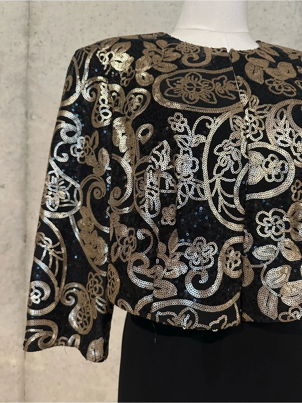 Alex Evenings Black & Gold Sequin Evening Jacket Cocktail Glam Size 14W - Picture 7 of 7